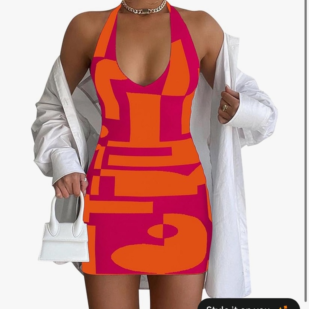 Pink and Orange Halter Dress